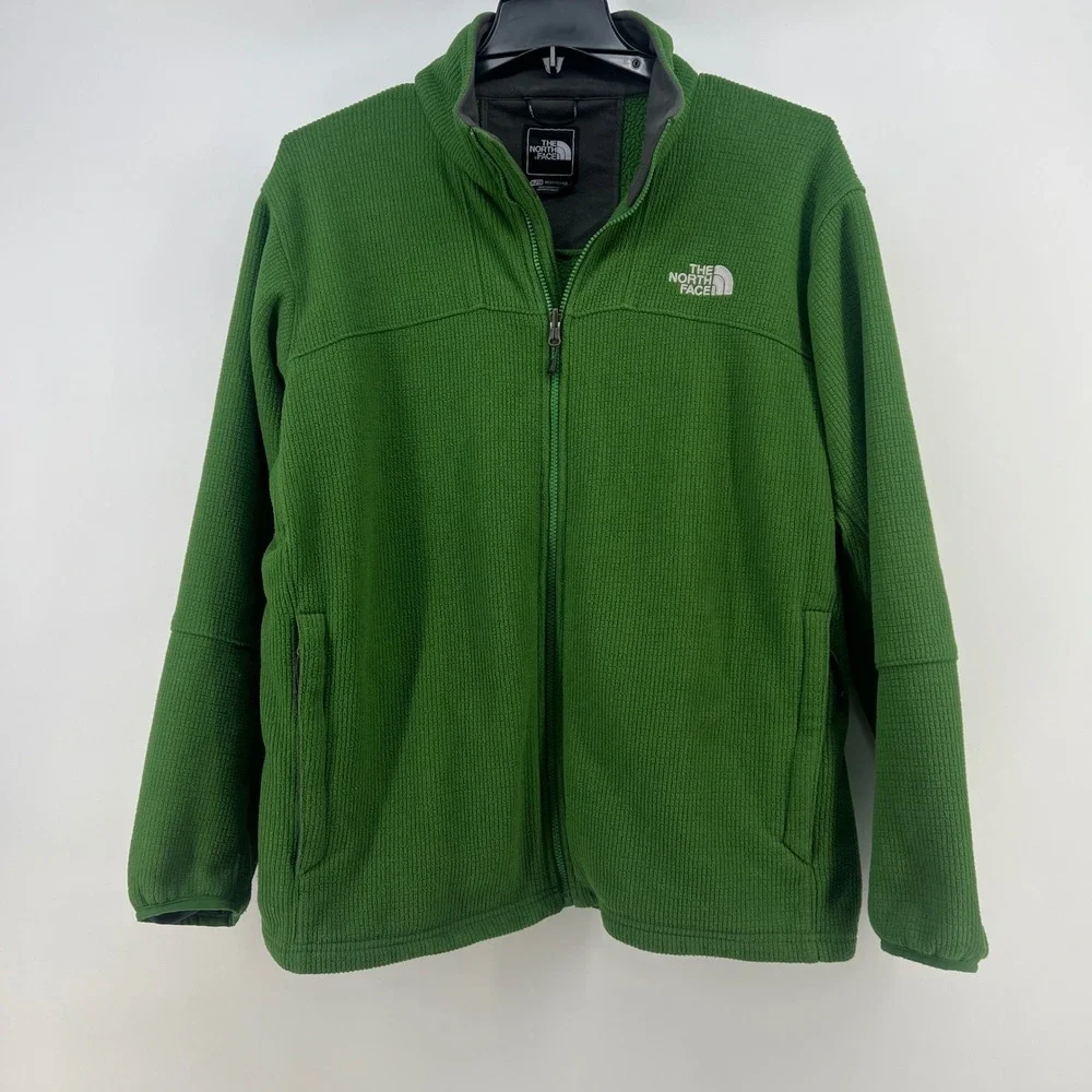 The North Face Mens XL Green Grid Fleece Full Zip Jacket Waffle Knit Hiking XL
